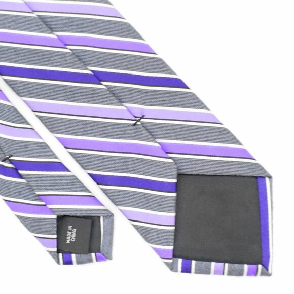 Van Huesen Studio Slim Gray Purple Striped Woven Skinny Polyester Tie - Picture 5 of 6